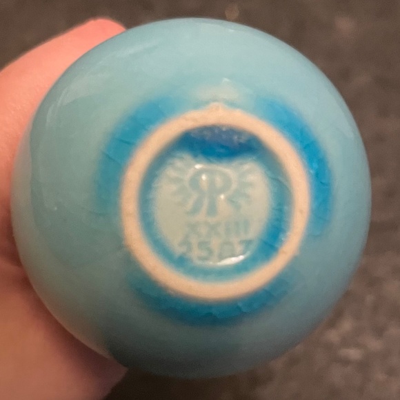 Antique Turquoise Glazed Ceramic Vase, 4" high - Picture 5 of 6